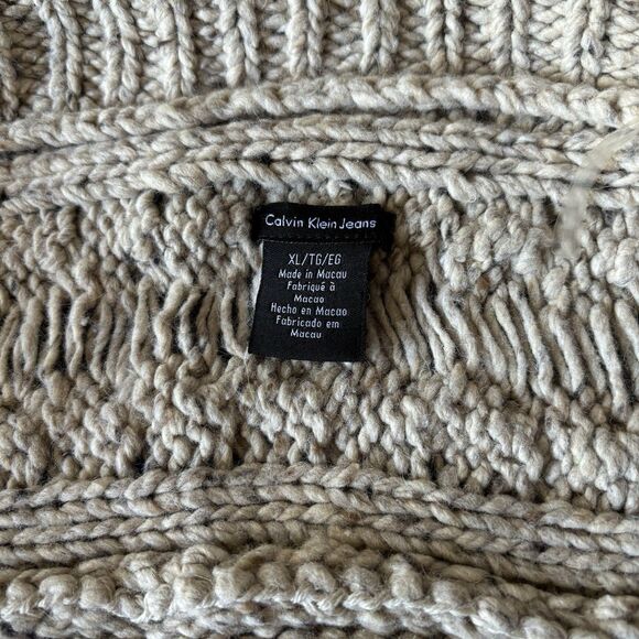 Calvin Klein Wool Blend Chunky Cable Knit Two Button Front Cardigan XL Beige - Picture 12 of 13